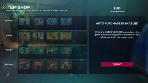 Item shop screenshot of Paladins: Champions of the Realm video game interface.