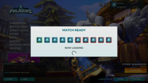 Match ready screenshot of Paladins: Champions of the Realm video game interface.