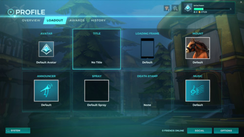Profile loadout screenshot of Paladins: Champions of the Realm video game interface.