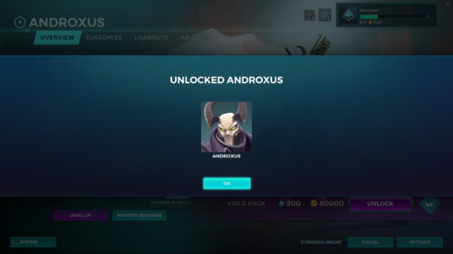 Unlocked champion screenshot of Paladins: Champions of the Realm video game interface.