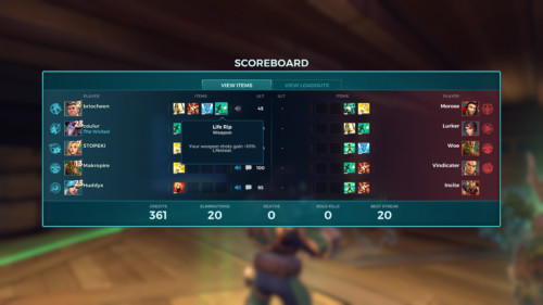 View items screenshot of Paladins: Champions of the Realm video game interface.