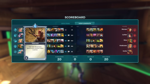 View loadouts screenshot of Paladins: Champions of the Realm video game interface.
