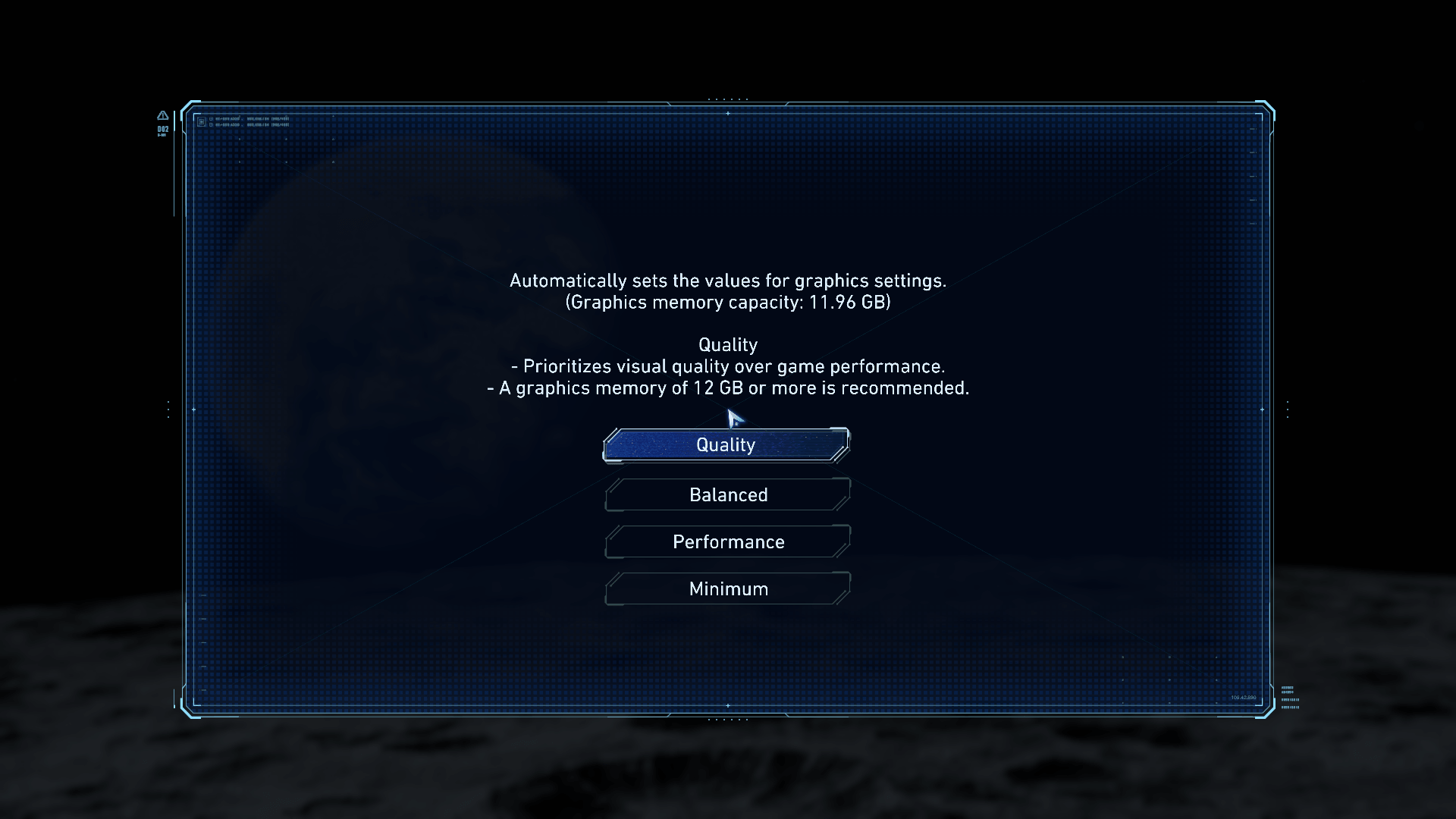 Graphics screenshot of Pragmata video game interface.