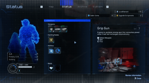 Status screenshot of Pragmata video game interface.