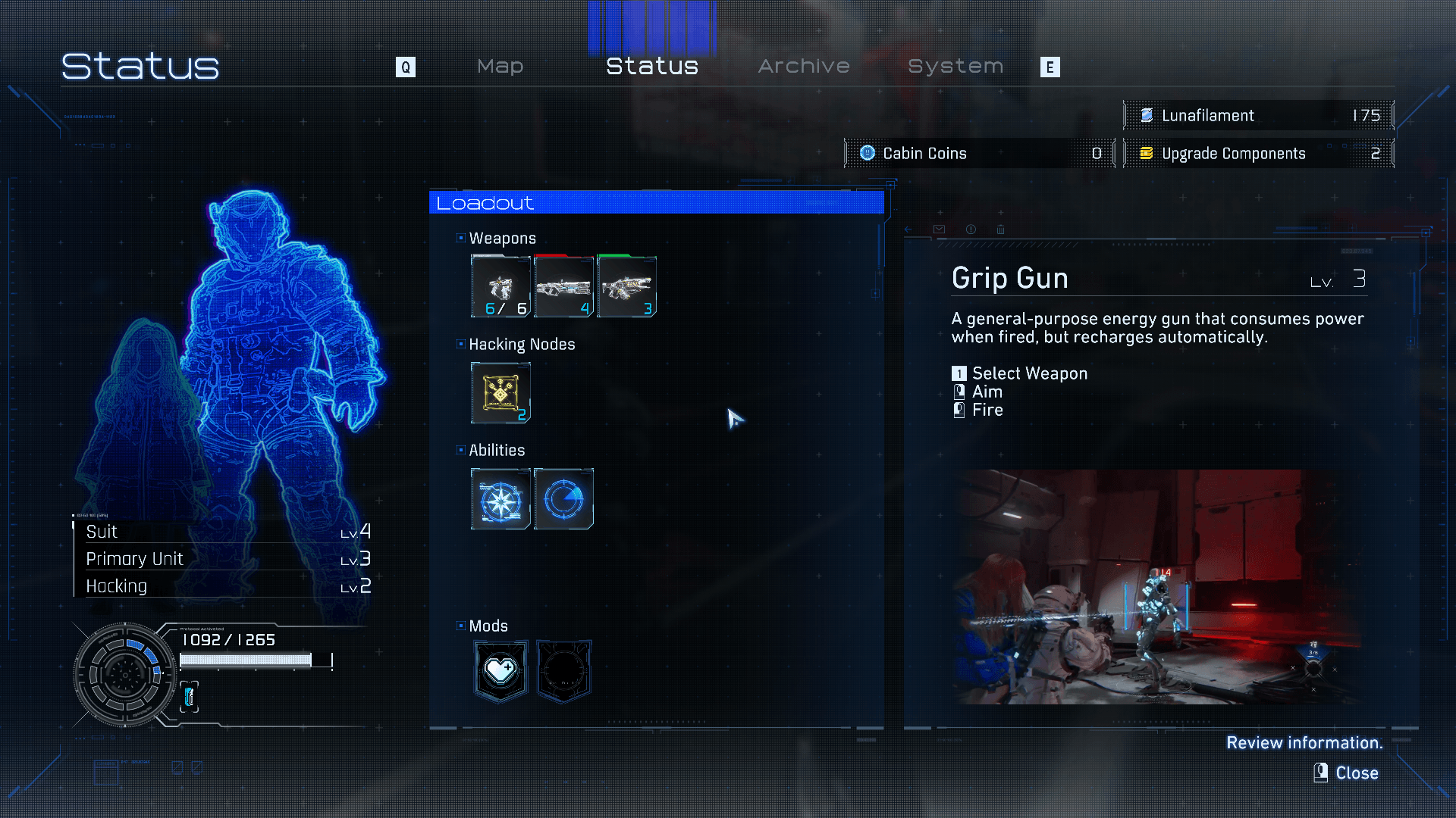 Status screenshot of Pragmata video game interface.