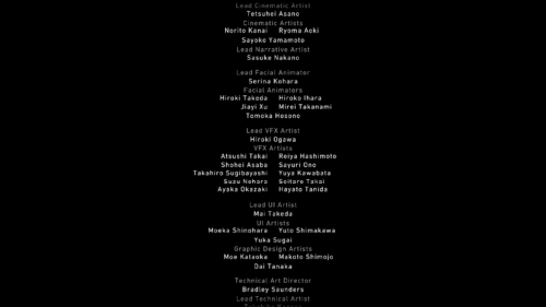 Credits screenshot of Pragmata video game interface.