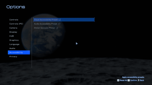 Accessibility screenshot of Pragmata video game interface.