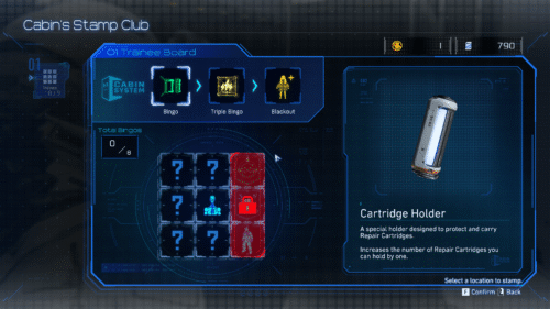 Cabin Stamp screenshot of Pragmata video game interface.