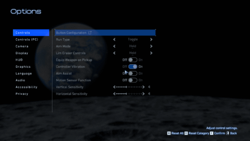 Controls screenshot of Pragmata video game interface.