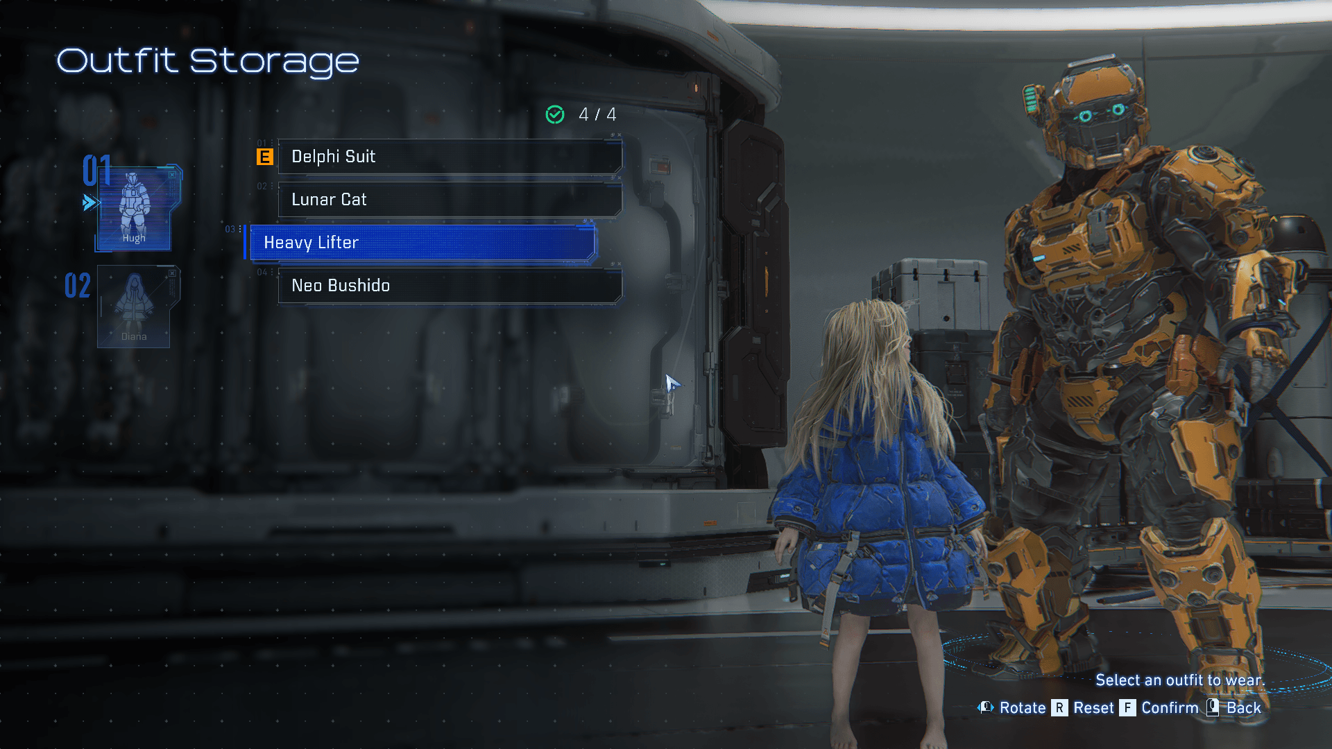 Customization screenshot of Pragmata video game interface.