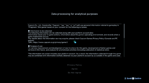 EULA screenshot of Pragmata video game interface.