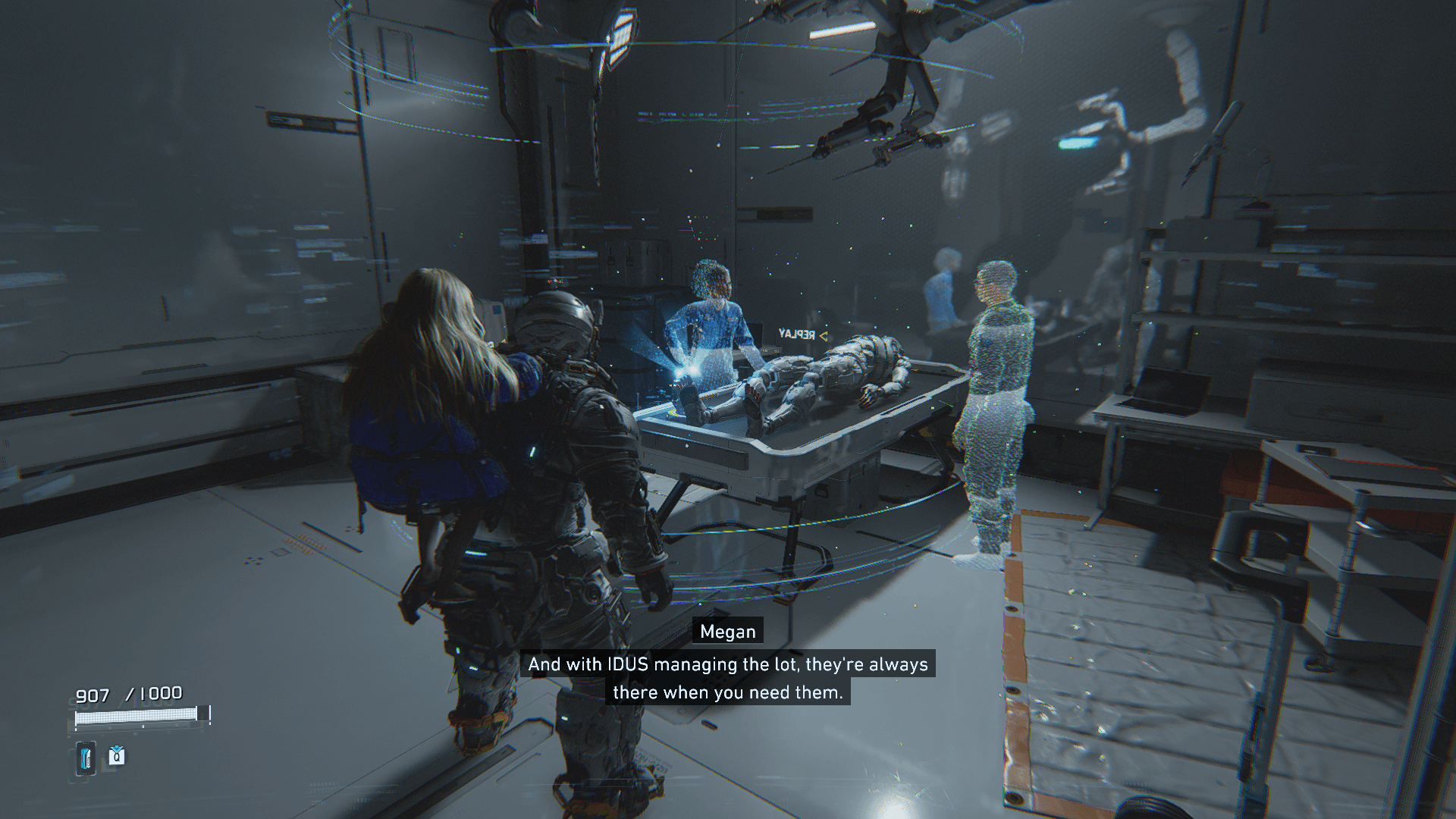 Subtitles screenshot of Pragmata video game interface.