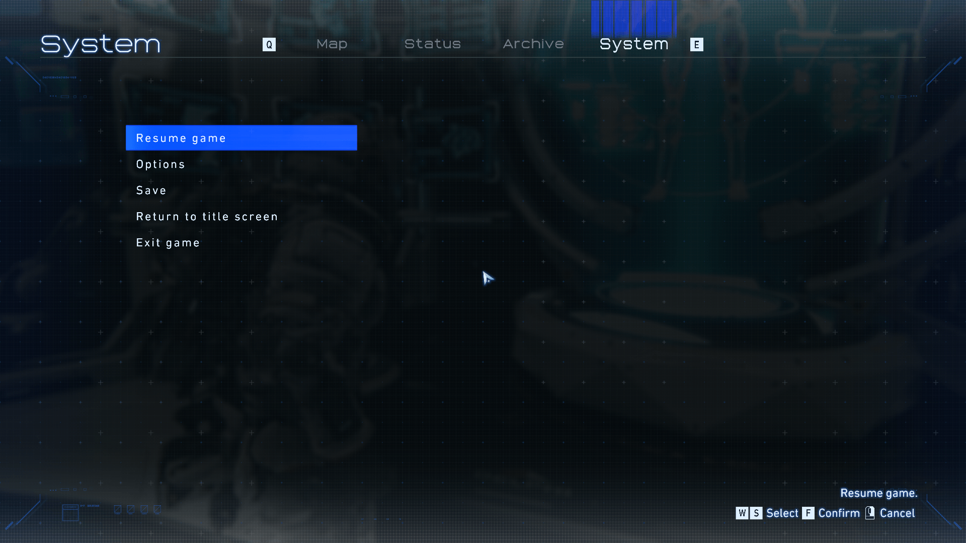 System screenshot of Pragmata video game interface.
