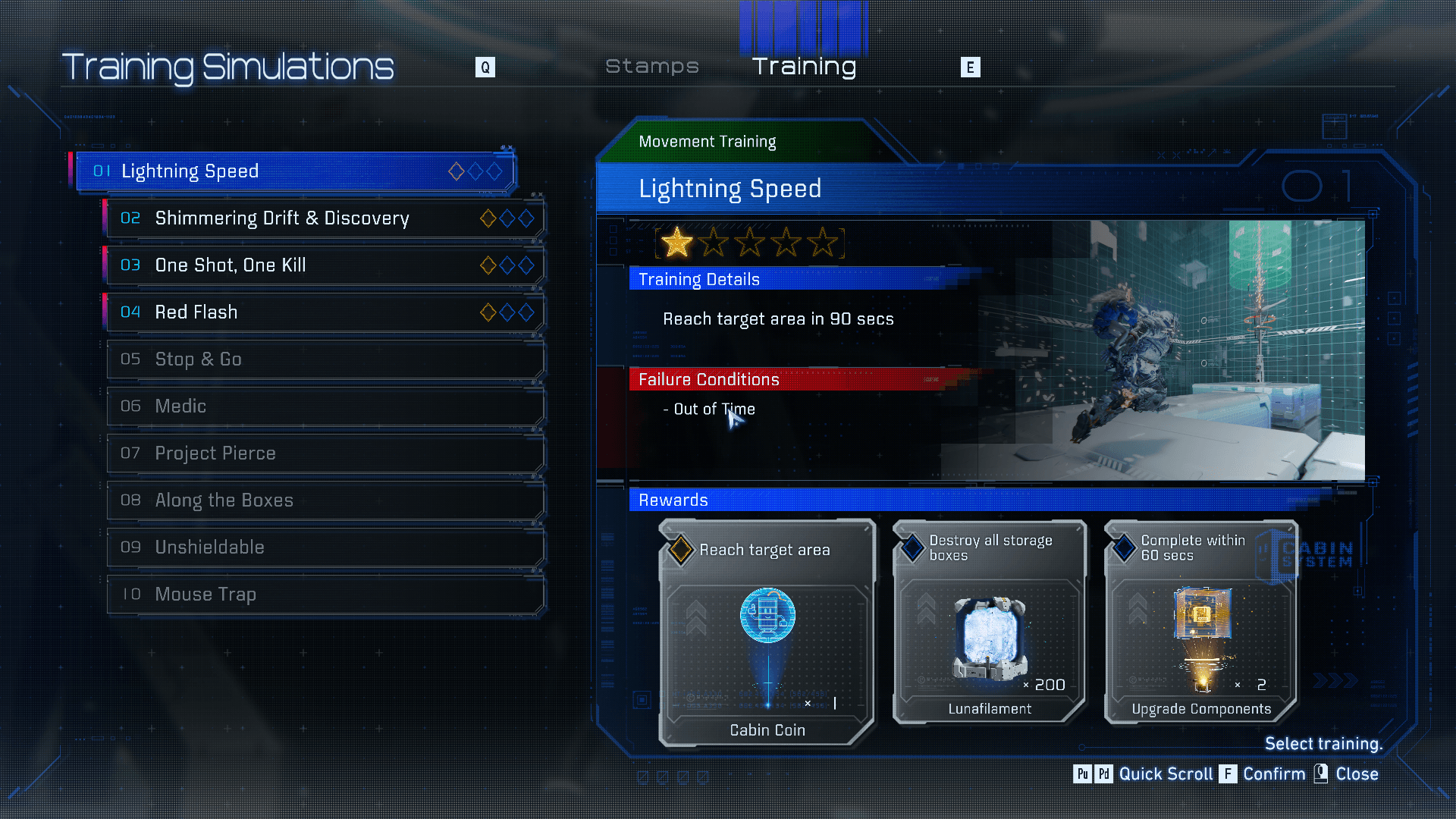 Training screenshot of Pragmata video game interface.