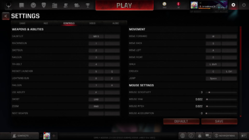 Settings controls screenshot of Quake Champions video game interface.