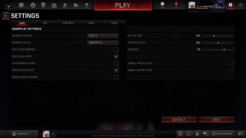 Settings game screenshot of Quake Champions video game interface.