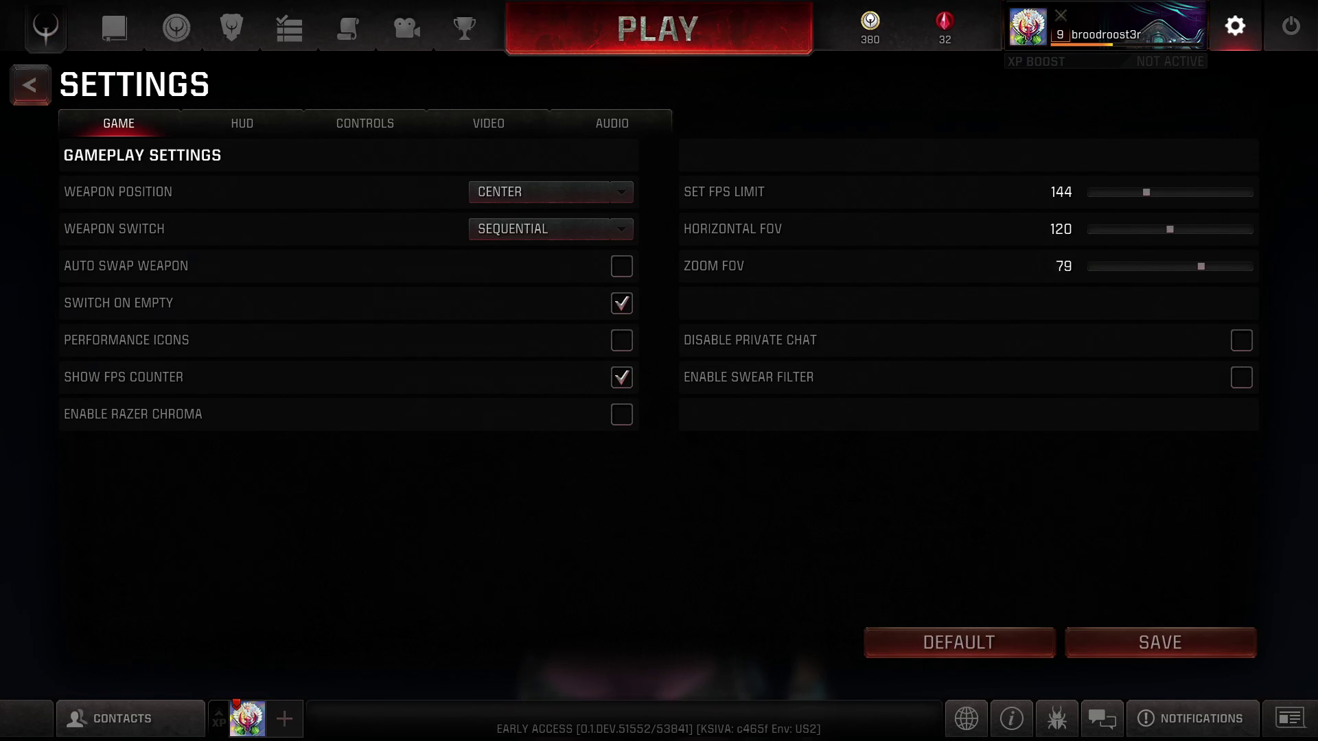Settings game screenshot of Quake Champions video game interface.