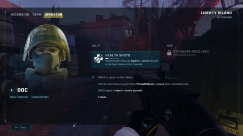 Operator screenshot of Rainbow Six Siege Extraction video game interface.