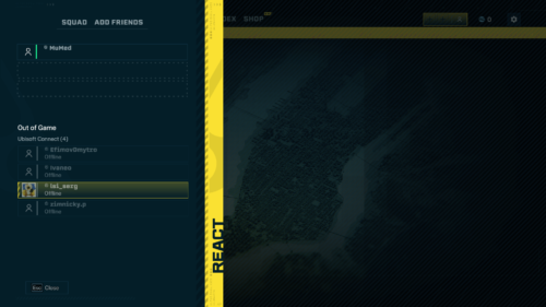 Squad screenshot of Rainbow Six Siege Extraction video game interface.