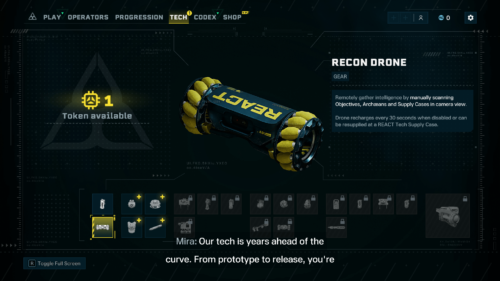Tech screenshot of Rainbow Six Siege Extraction video game interface.