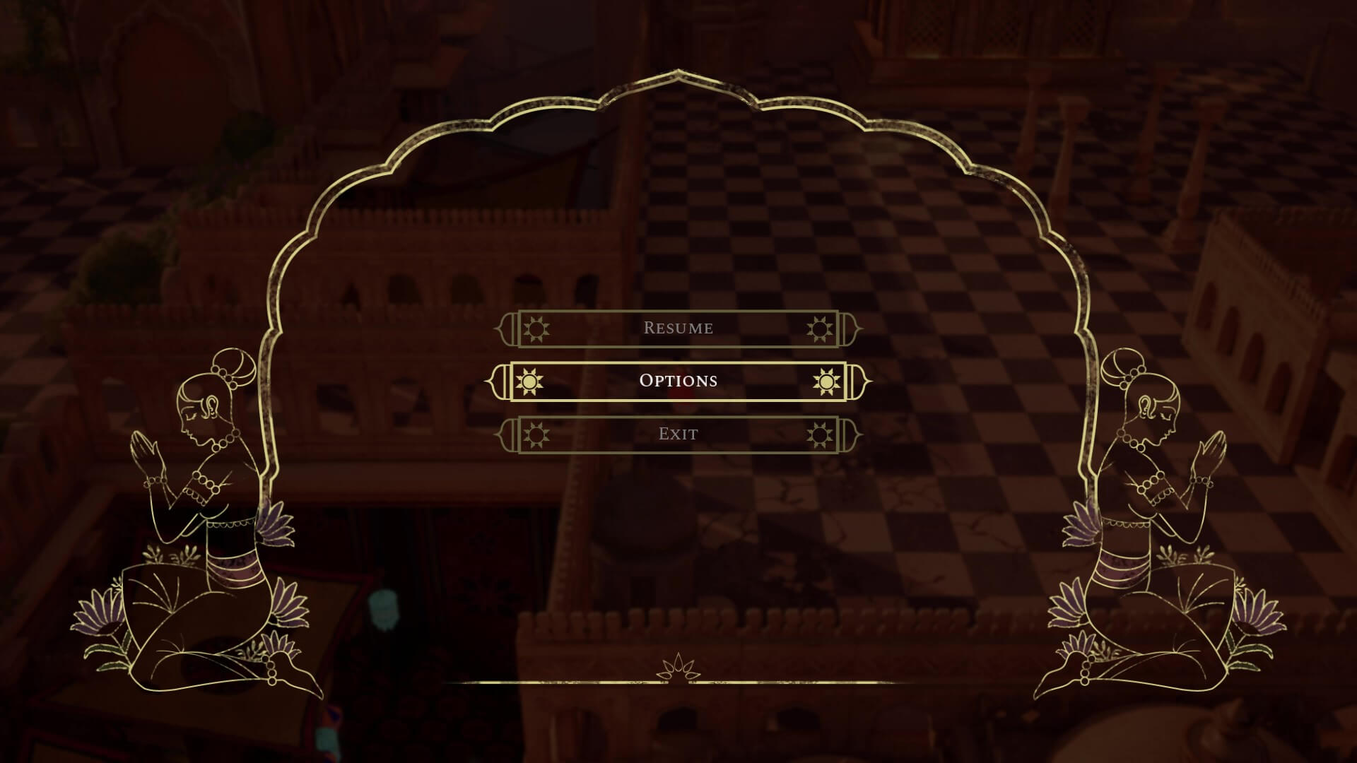 Pause menu screenshot of Raji: An Ancient Epic video game interface.