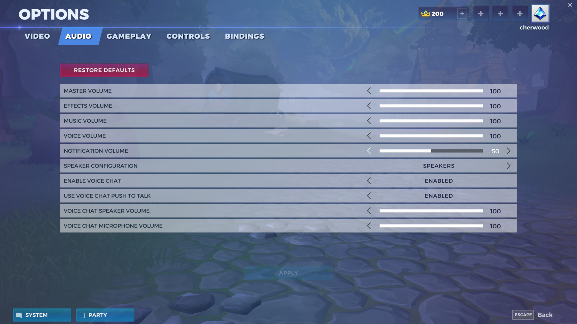 Audio screenshot of Realm Royale video game interface.