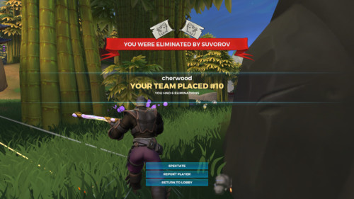 You were eliminated screenshot of Realm Royale video game interface.