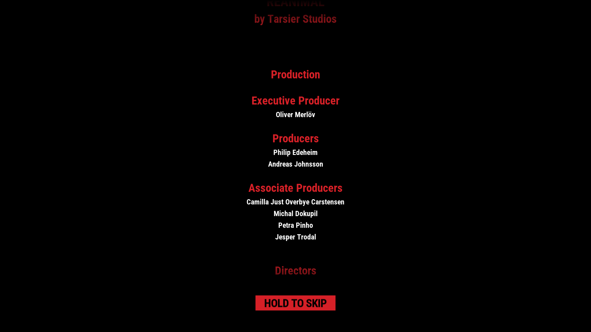 Credits screenshot of Reanimal video game interface.