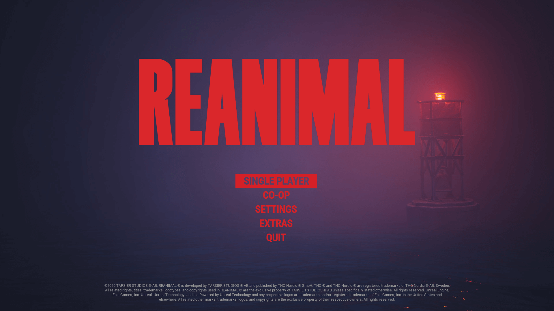Main Menu screenshot of Reanimal video game interface.