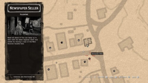 Map screenshot of Red Dead Redemption 2 video game interface.