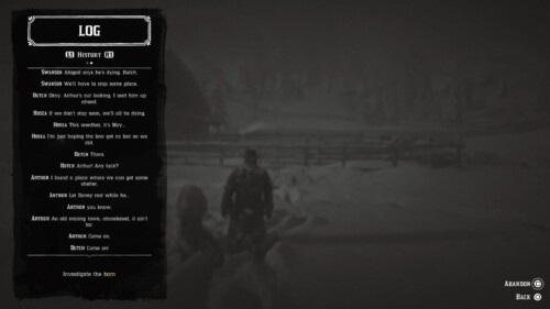 Quest Log screenshot of Red Dead Redemption 2 video game interface.