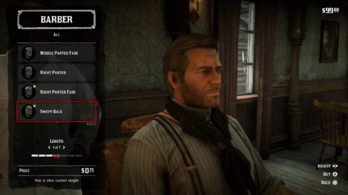 Barber screenshot of Red Dead Redemption 2 video game interface.