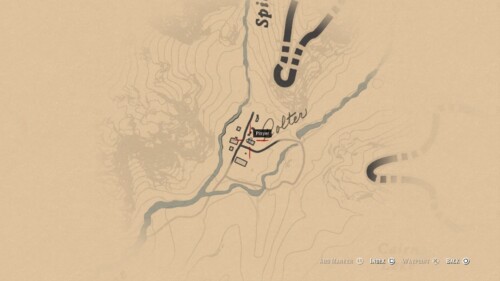 Map screenshot of Red Dead Redemption 2 video game interface.