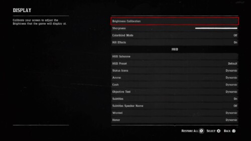 Display screenshot of Red Dead Redemption 2 video game interface.