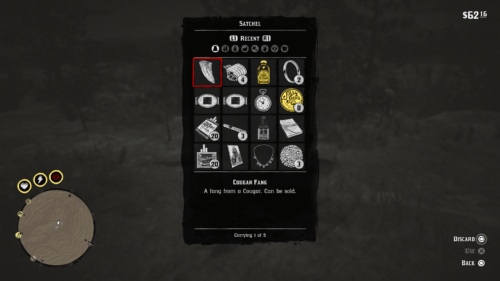 Inventory screenshot of Red Dead Redemption 2 video game interface.