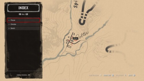 Map screenshot of Red Dead Redemption 2 video game interface.