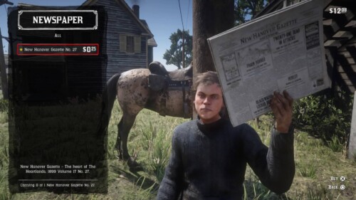 Newspaper screenshot of Red Dead Redemption 2 video game interface.