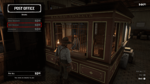 Post Office screenshot of Red Dead Redemption 2 video game interface.