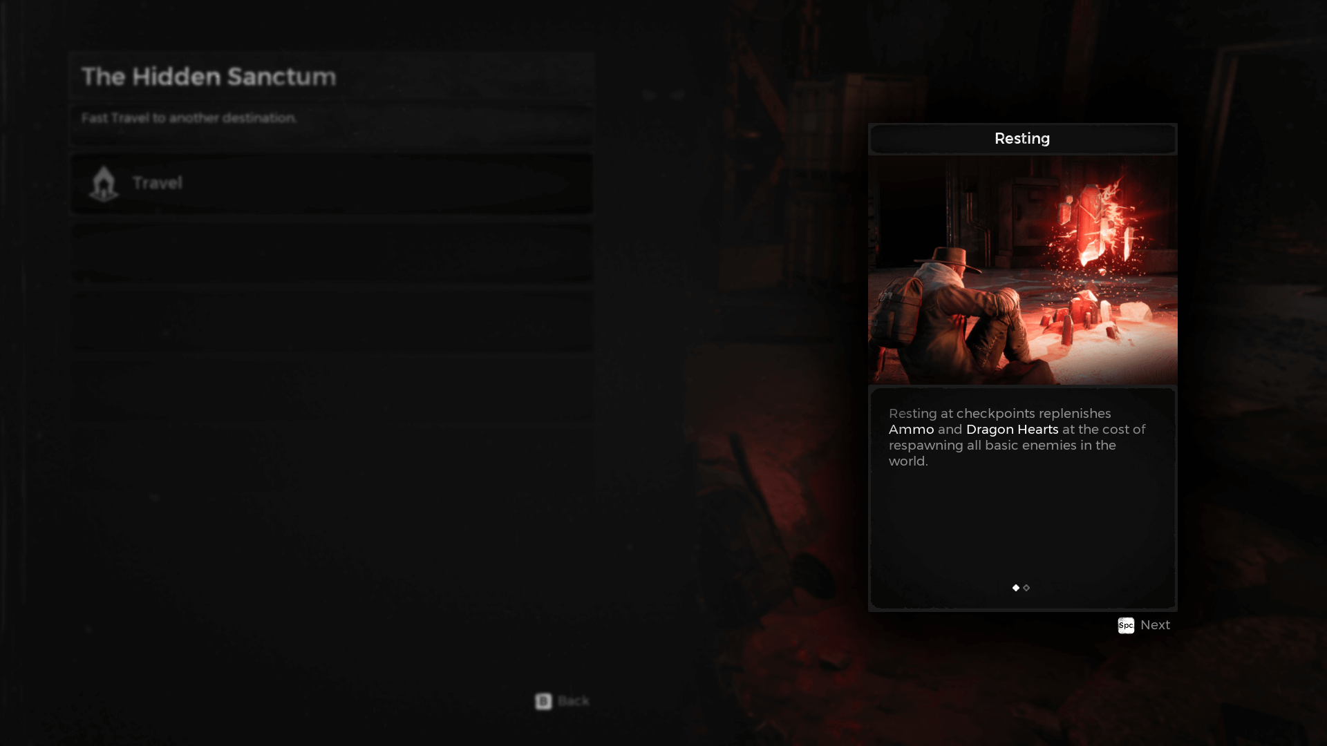 Tutorial screenshot of Remnant: From the Ashes video game interface.