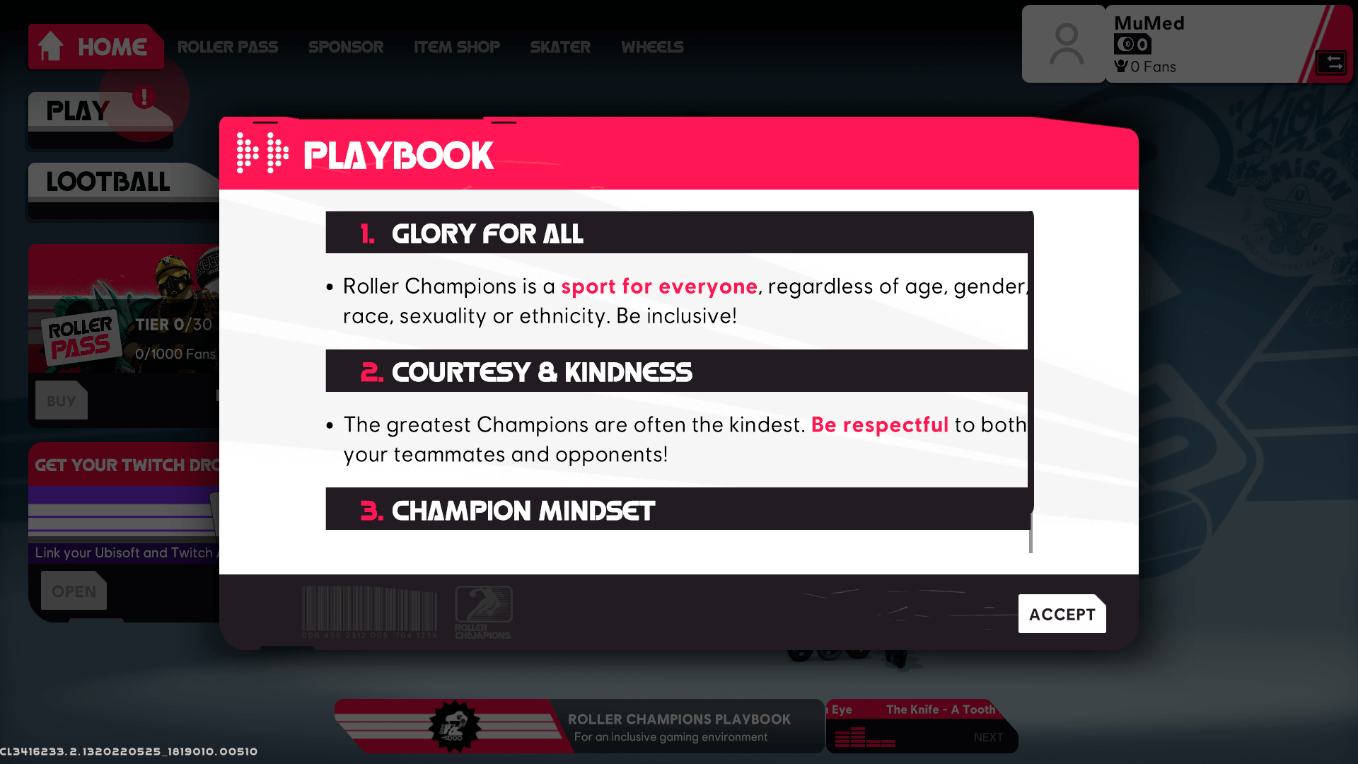 Confirmation screenshot of Roller Champions video game interface.