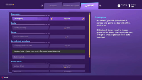 Social Menu / Settings screenshot of Rumbleverse video game interface.
