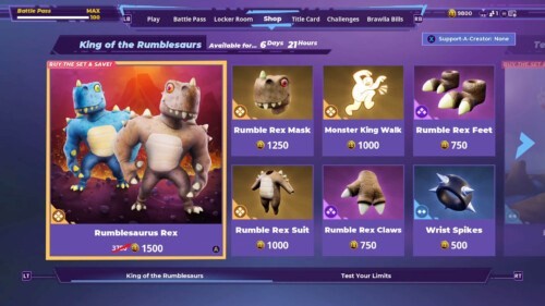 Store Screen screenshot of Rumbleverse video game interface.