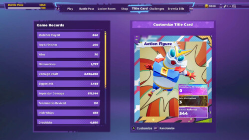 Title Card / Game Records screenshot of Rumbleverse video game interface.