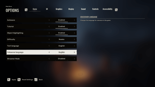Game Settings screenshot of S.T.A.L.K.E.R. 2: Heart of Chornobyl video game interface.