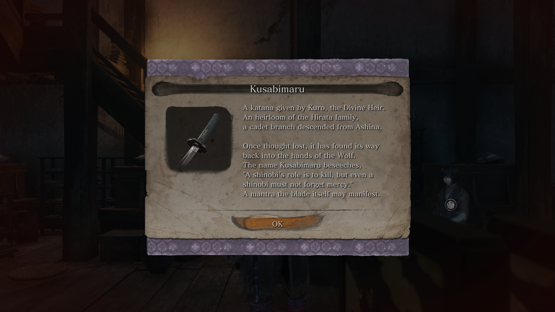 Kusabimaru screenshot of Sekiro: Shadows Die Twice video game interface.