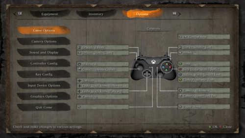Options screenshot of Sekiro: Shadows Die Twice video game interface.