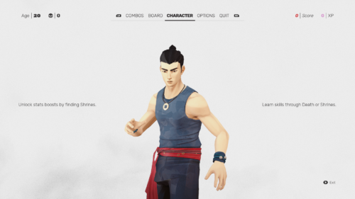 Character screenshot of Sifu video game interface.