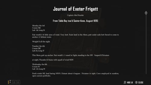 Journal screenshot of Skull and Bones video game interface.