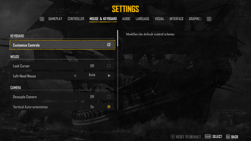 Mouse and Keyboard screenshot of Skull and Bones video game interface.