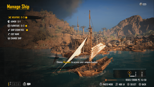 Ship screenshot of Skull and Bones video game interface.